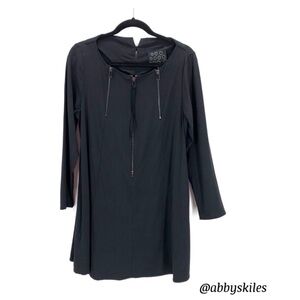 Lagenlook NY 77 Design Black Long Sleeve Tunic Dress Zipper Accents Size 6